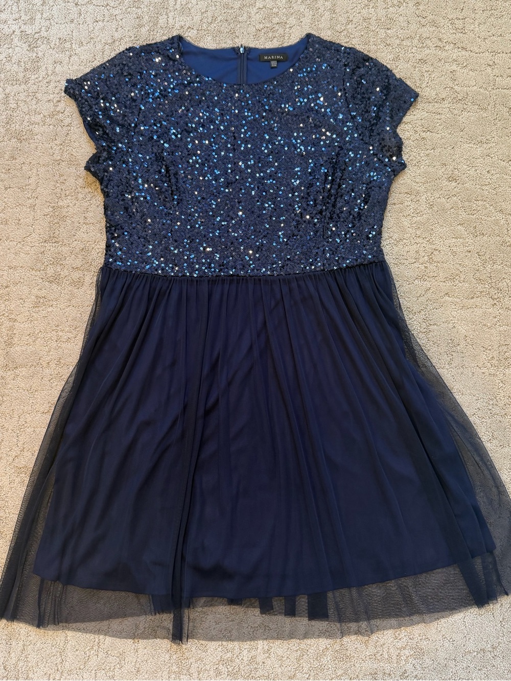 Marina Navy Sequin & Mesh Party Dress Size 20W